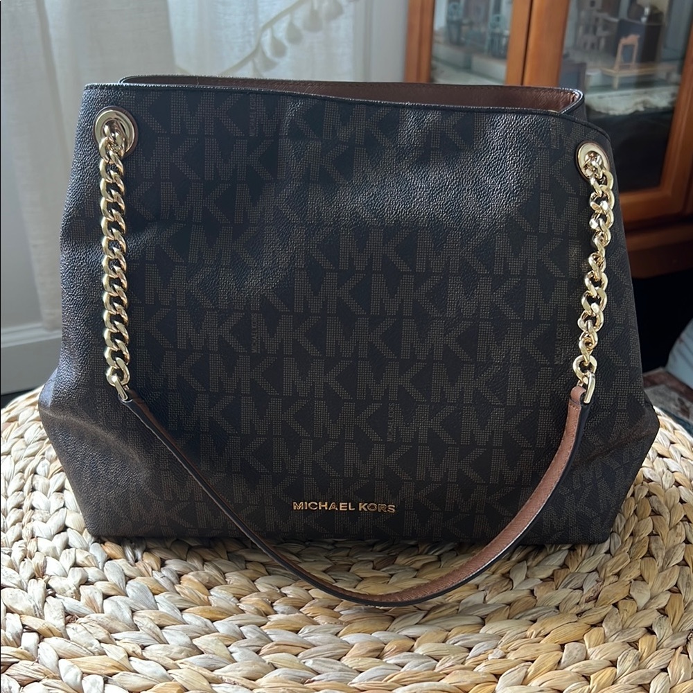 Michael Kors Brown Shoulder Bag with Gold-Tone Accents